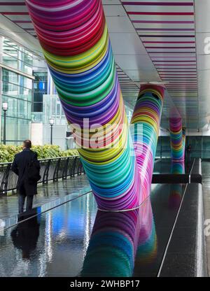 'Click Your Heels Together Three Times' artwork by Adam Nathaniel Furman. Adams Plaza Bridge, Canary Wharf, London. Stock Photo