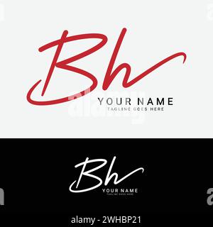 B, H, BH Initial letter logo. Alphabet BH Handwritten Signature logo Stock Vector