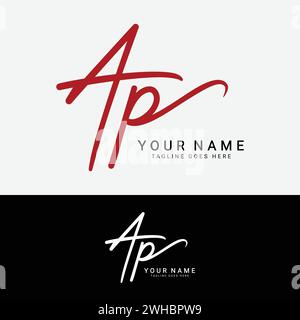 A, P, AP Initial letter logo. Alphabet AP Handwritten Signature logo Stock Vector