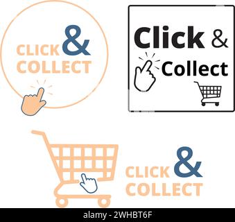 Click and collect banners on a white background with copy space Stock Vector