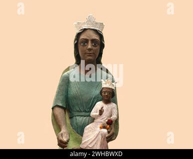 Statue of the Virgin Mary with Infant Jesus, exposition at the Abbey of St. Maurice and St. Maurus of Clervaux, Clervaux, Luxembourg, Europe Stock Photo