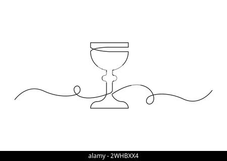 Continuous one line drawing of glass of wine in hand. Vector ...