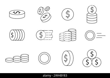 Simple collection of coin related line icons. Vector illustration. EPS 10. Stock image. Stock Vector