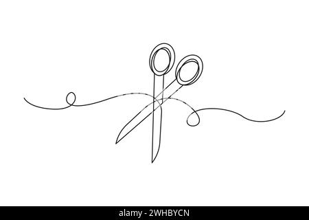 Image scissors. Manicure scissors one line continuous drawing. Vector illustration. EPS 10. Stock image. Stock Vector
