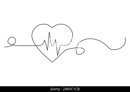 Continuous one line drawing heart pulse logo. Vector illustration. EPS 10. Stock image. Stock Vector