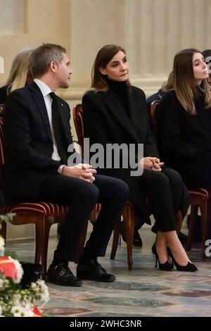 Turin, Italy. 09th Feb, 2024. Prince Emanuele Filiberto of Savoy, Clotilde Courau, Vittoria di Savoia during the official opening of the burial chamber in Saint Umberto Church of SAR Prince Vittorio Emanuele of Savoy. Venaria Reale, Italy on February 9th, 2024. Photo by Marco Piovanotto/ABACAPRESS.COM Credit: Abaca Press/Alamy Live News Stock Photo