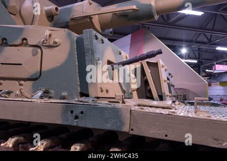 Close up detail of the extra plates on an up armoured Panzer 4 on display in Bovington tank museum.  January 2024 Stock Photo