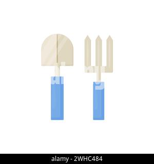 Garden tools, small Shovel  and trowel with blue handle.  Vector Stock Vector