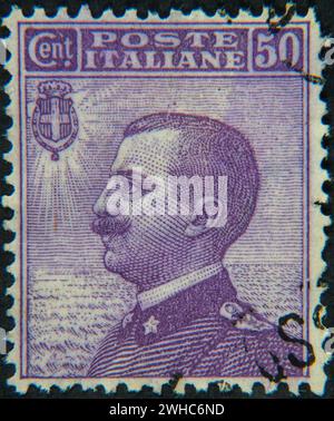 Victor Emmanuel III, 1869, 1947, King of Italy 1900, 1946. Portrait on Italian postage stamp 1908 Stock Photo