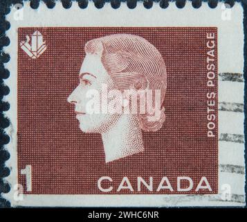 Queen Elizabeth II (1926, 2022) of Great Britain. Portrait on Canadian postage stamp Stock Photo