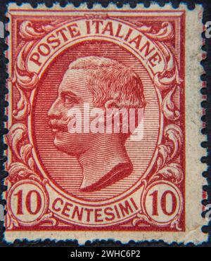 Victor Emmanuel III, 1869, 1947, King of Italy 1900, 1946. Portrait on Italian postage stamp 1906 Stock Photo