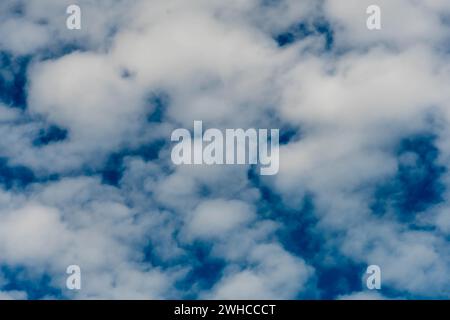 Cloudscape of large puffy white cumulus clouds hiding a sky of deep blue Stock Photo