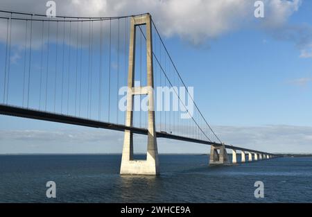 The Great Belt Bridge, Storebaeltsbroen over the Baltic Sea in Denmark Stock Photo