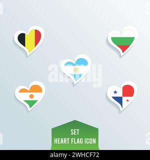 Set of different flags on heart shapes Vector Stock Vector