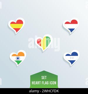Set of different flags on heart shapes Vector Stock Vector