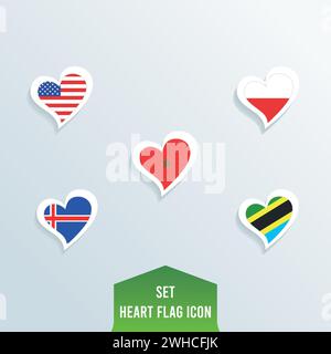 Set of different flags on heart shapes Vector Stock Vector