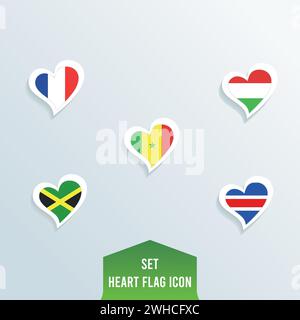 Set of different flags on heart shapes Vector Stock Vector