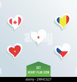 Set of different flags on heart shapes Vector Stock Vector