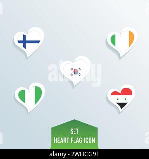 Set of different flags on heart shapes Vector Stock Vector