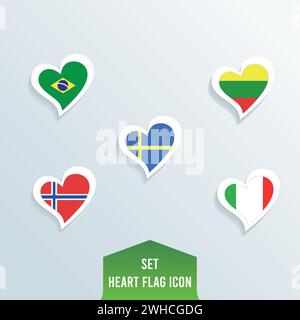 Set of different flags on heart shapes Vector Stock Vector