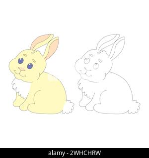 Rabbit in cartoon style. Vector illustration. Coloring page Stock Vector