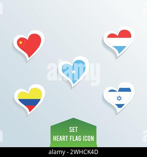 Set of different flags on heart shapes Vector Stock Vector