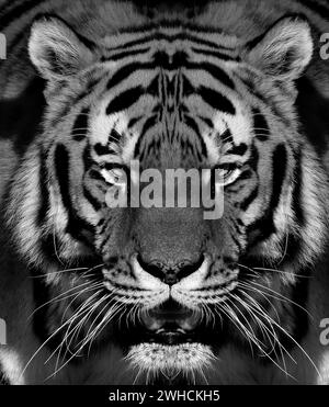 Siberian tiger portrait in black and white with high contrast Stock Photo