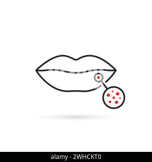 black thin line lips with red rash Stock Vector