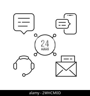 linear set of day-and-night support service Stock Vector