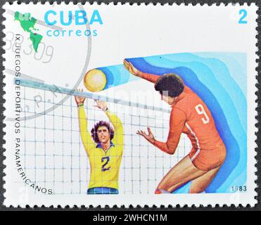 Cancelled postage stamp printed by Cuba, that promotes Pan American Games - Caracas, circa 1983. Stock Photo