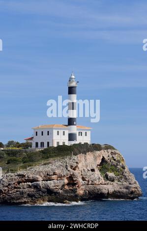 Lighthouse, Punta de ses Crestes, Porto Colom, Mallorca, Balearic Islands, Spain Stock Photo