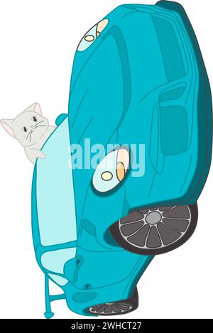 blue sports car on a transparent background with a cat driving Stock Vector