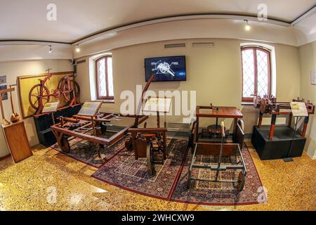 VENICE, ITALY-MARCH 18, 2023: Inside of the Leonardo da Vinci Museum. A collection of machines built on the basis of Leonardo da Vinci's designs. Stock Photo