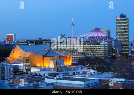 Philharmonie, Sony Center, DB Tower at Potsdamer Platz, Berlin, 26.04.2021 Stock Photo