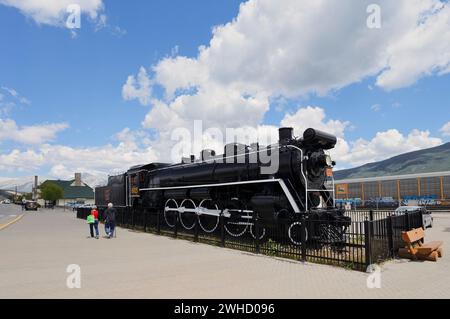 Steam locomotive, steam locomotive 6015 of the Canadian National Railway, Jasper, Jasper National Park, Alberta, Canada Stock Photo