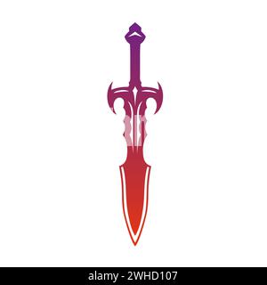 Fantasy sword icon. Medieval sword and futuristic weapon for game interface. Cartoon fantasy metal longsword. Vector illustration Stock Vector