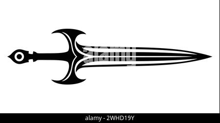 Fantasy sword icon. Medieval sword and futuristic weapon for game interface. Cartoon fantasy metal longsword. Vector illustration Stock Vector