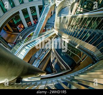 Stairs and escalators, shopping centre Passage Petersbogen, interior view, Leipzig, Saxony, Germany Stock Photo