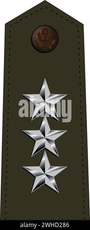 Shoulder pad for army green service uniform of the USA LIEUTENANT GENERAL army officer Stock Vector