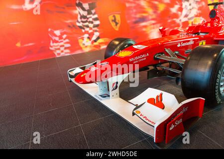 ABU DHABI, UAE - January 10, 2016: Ferrari car on display at Ferrari World on Yas Island in Abu Dubai in the UAE on December 22, 2011. Ferrari World i Stock Photo