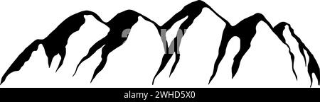 hand drawn mountain range clip art in black, isolated Stock Vector