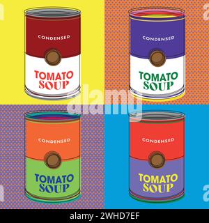 Set of different tomato soup pop art style comic Vector Stock Vector