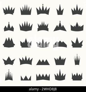 Crown icons set. Heraldic design elements. Vector illustration Stock Vector