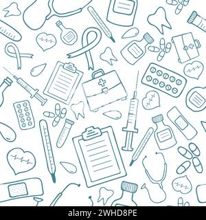 Medical seamless pattern in blue color. Vector illustration Stock Vector