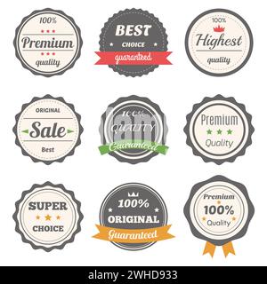 Vector set of retro labels. Best choice, guaranteed and premium quality vector vintage badges. Vector illustration Stock Vector