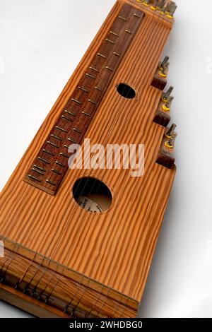 Vintage Zither Stringed Musical Instrument Strings Fretboard Soundhole Bridge Pins Old Traditional Eastern European Stock Photo