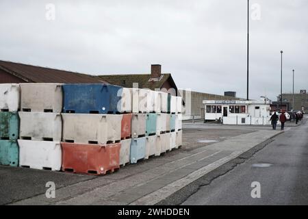 Stacked fish crates in Hvide Sande Stock Photo