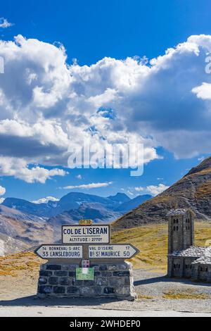 Road signs, Col de l'Iseran, Savoy, France Stock Photo