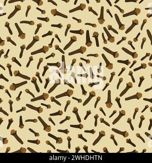 Illustrated different cloves buds seamless pattern; several cloves buds scattered continuous pattern Stock Vector