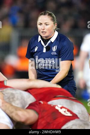 Referee Aimee Barrett-Theron during the U20's Six Nations match at The Recreation Ground, Bath. Picture date: Friday February 9, 2024. Stock Photo